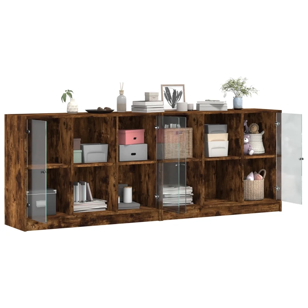 Libreria con Ante Rovere Fumo 204x37x75 cm in Legno Multistrato 3206535