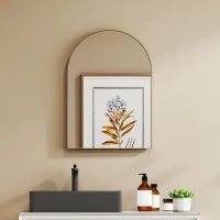Specchio da parete arrotondato specchio da bagno con cornice in lega di alluminio per camera da letto soggiorno ingresso 50 × 70 cm oro