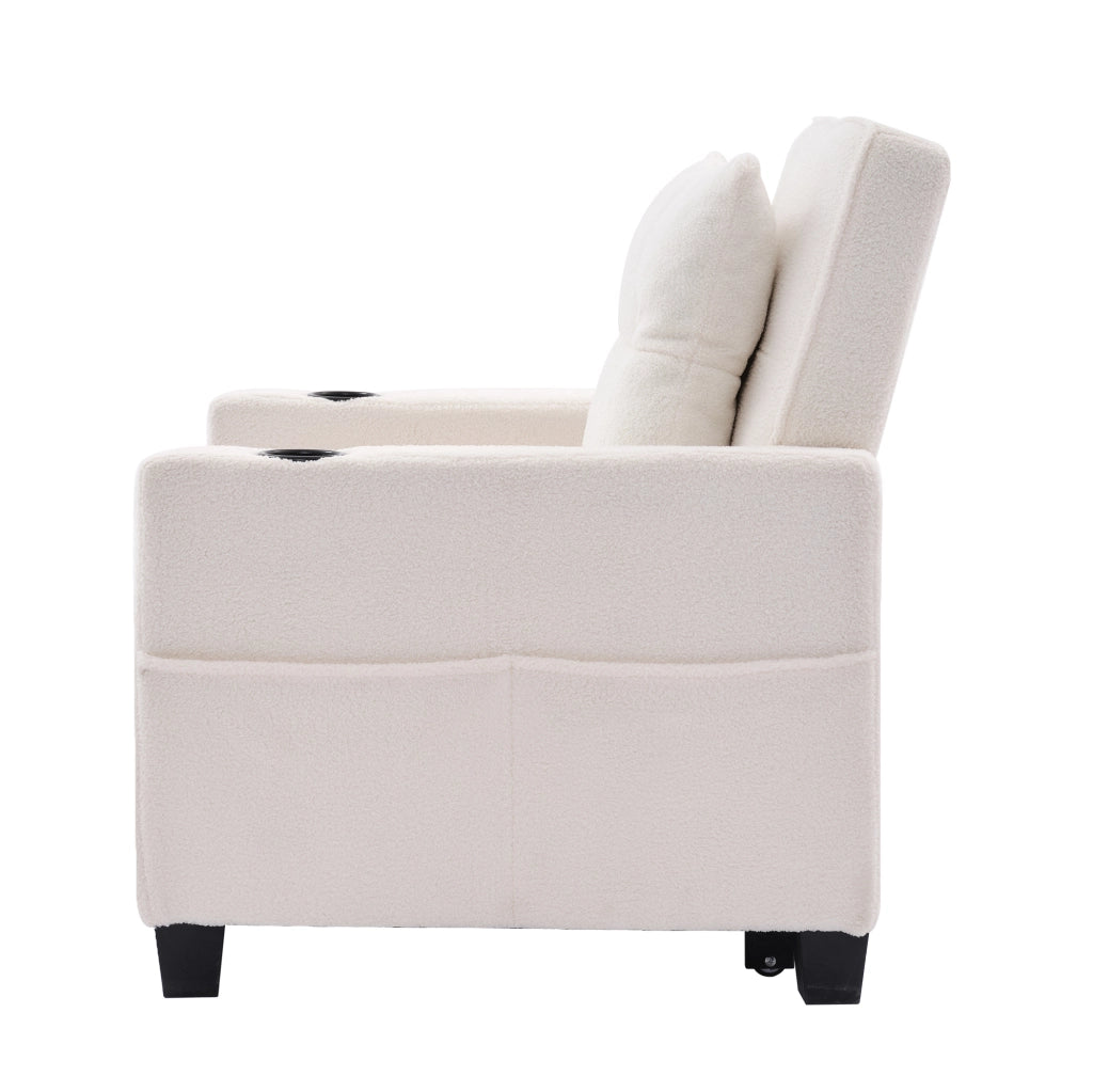 Poltrona letto 3 in 1 87x74x84 cm bianca con USB e portabicchieri, legno e metallo