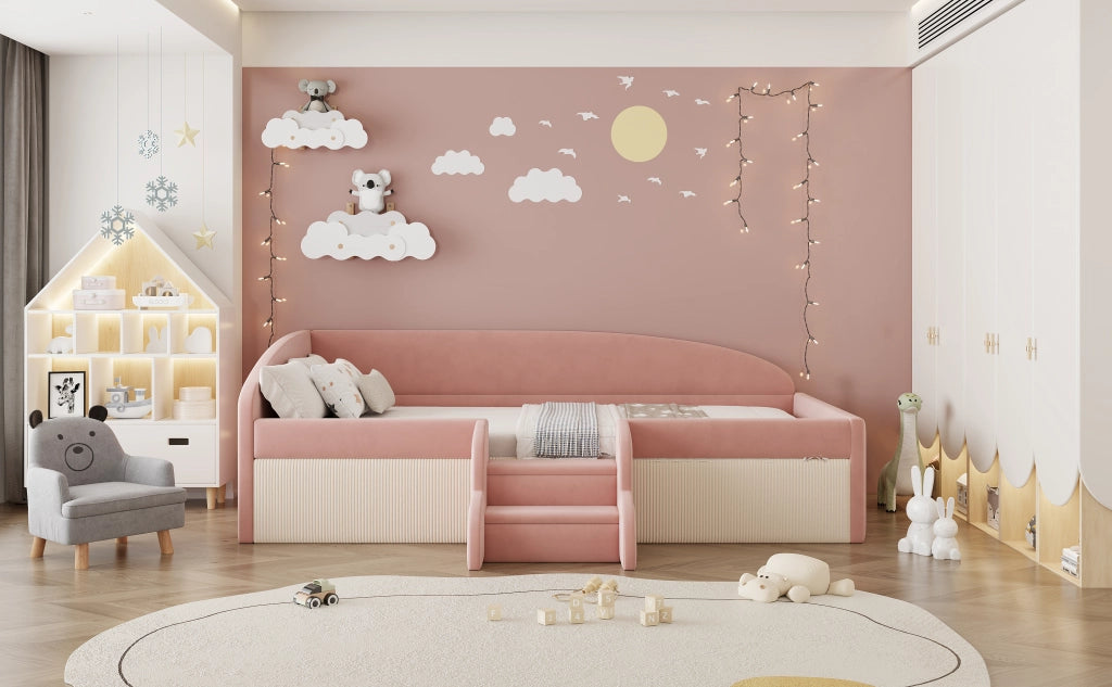 letto imbottito velluto rosa crema 99 x 201 cm