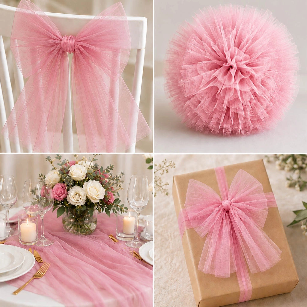 Rotolo Tulle Limoges 30 Metri x 1,5 Metri per Decorazioni Matrimonio, Feste, Fiocchi, Allestimenti e Bomboniere Rosa
