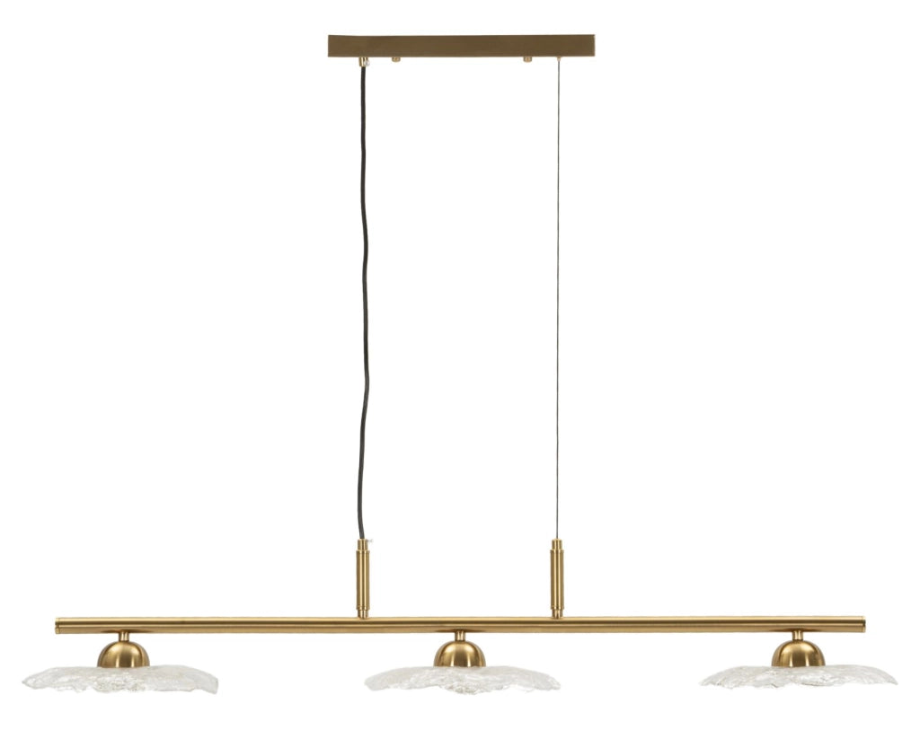Lampadario Emily 3 Luci Glam - Struttura in Metallo Oro e Vetro Trasparente, Design Moderno e Luminoso, Attacco E27 - 100x24x18 cm