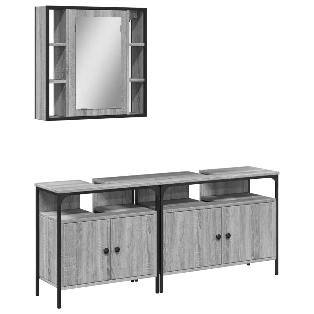 Set Mobili da Bagno | Armadio da bagno 3 pz Grigio Sonoma in Legno Multistrato