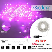 Trade Shop - Catena Luminosa 300 Luci Led Lucciole Luce Rosa Cavo Trasparente Ip44 Xc-4811 -