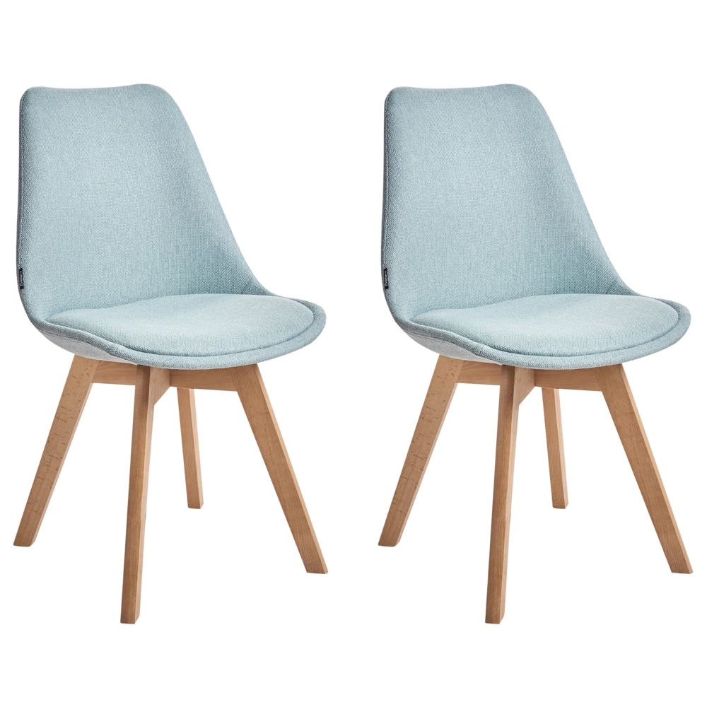 Set di 2 sedie da pranzo con rivestimento in tessuto verde menta gambe in legno eleganti design moderno