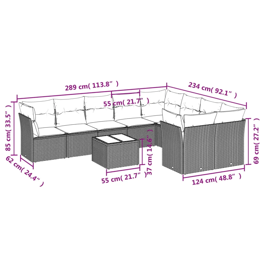 Set Divano da Giardino 10 pz con Cuscini Grigio in Polyrattancod mxl 111133