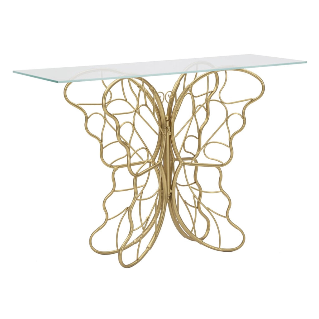 Consolle Butterfly in ferro e vetro gold – 110 x 40 x H 76 cm