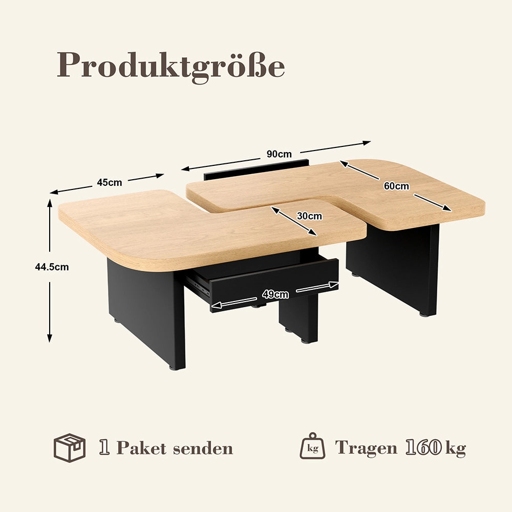 Tavolino-Xylo-LED legno ecologico 2in1 2 cassetti