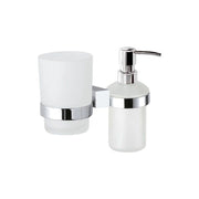 Supporto da muro doppio con portabicchiere e dispenser sapone - serie sq