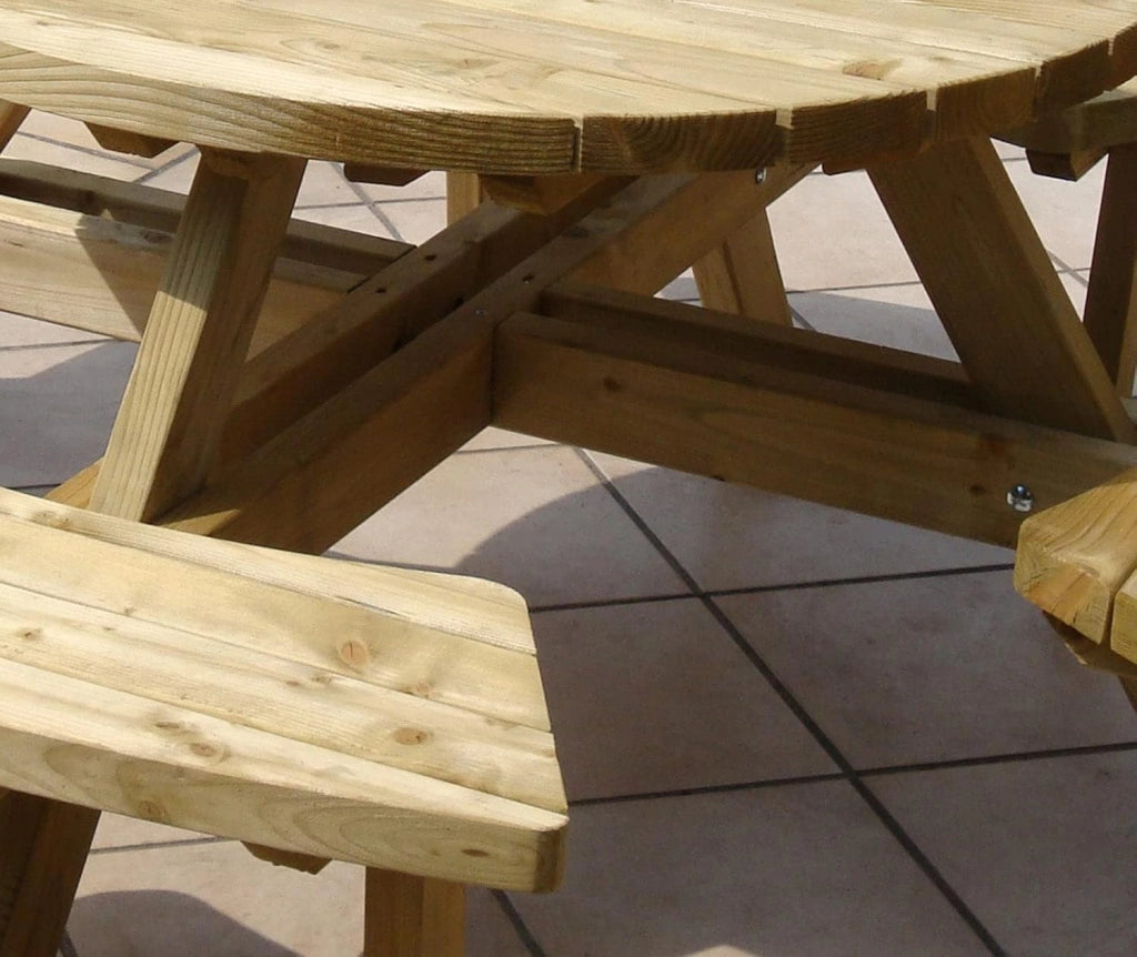 TAVOLO TONDO LASA IN LEGNO CON PANCHE 110X186X68H