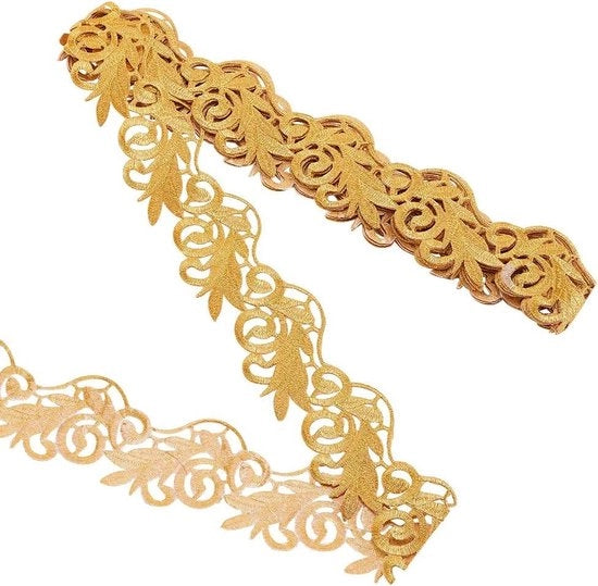 Bordure in Oro con Tessuto Autoadesivo con Foglia d'Oro - 4,37 Metri, 6,6 cm di Larghezza - Bordure Metallic a Fiori - Cucire Abiti e Gonne