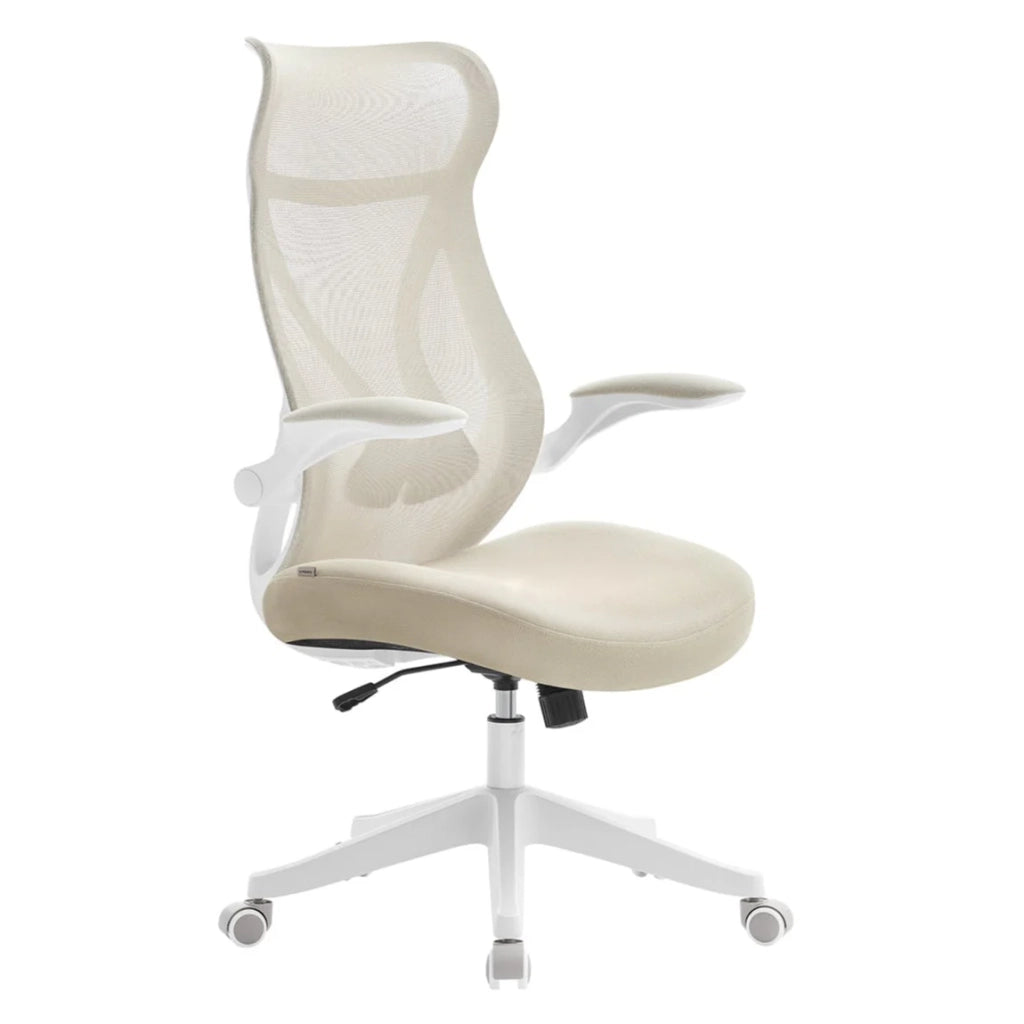 Sedia da ufficio ergonomica schienale regolabile in altezza braccioli pieghevoli girevole con poggiatesta portata 150 kg beige 12_0004859