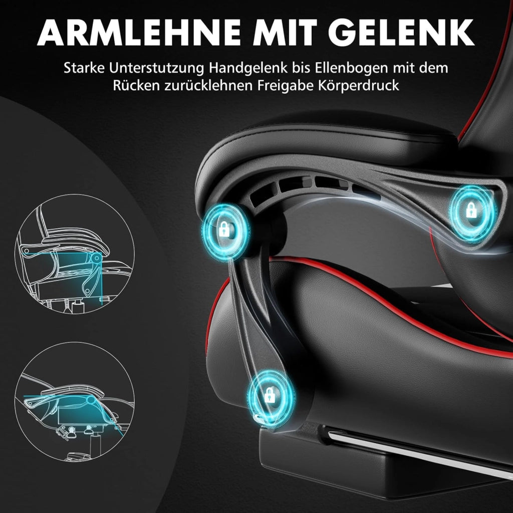 Sedia da gioco, sedia da ufficio, sedia ergonomica per PC, poltrona da gioco con supporto per massaggi, sedie Task con poggiapiedi e poggiatesta, in ecopelle rossa