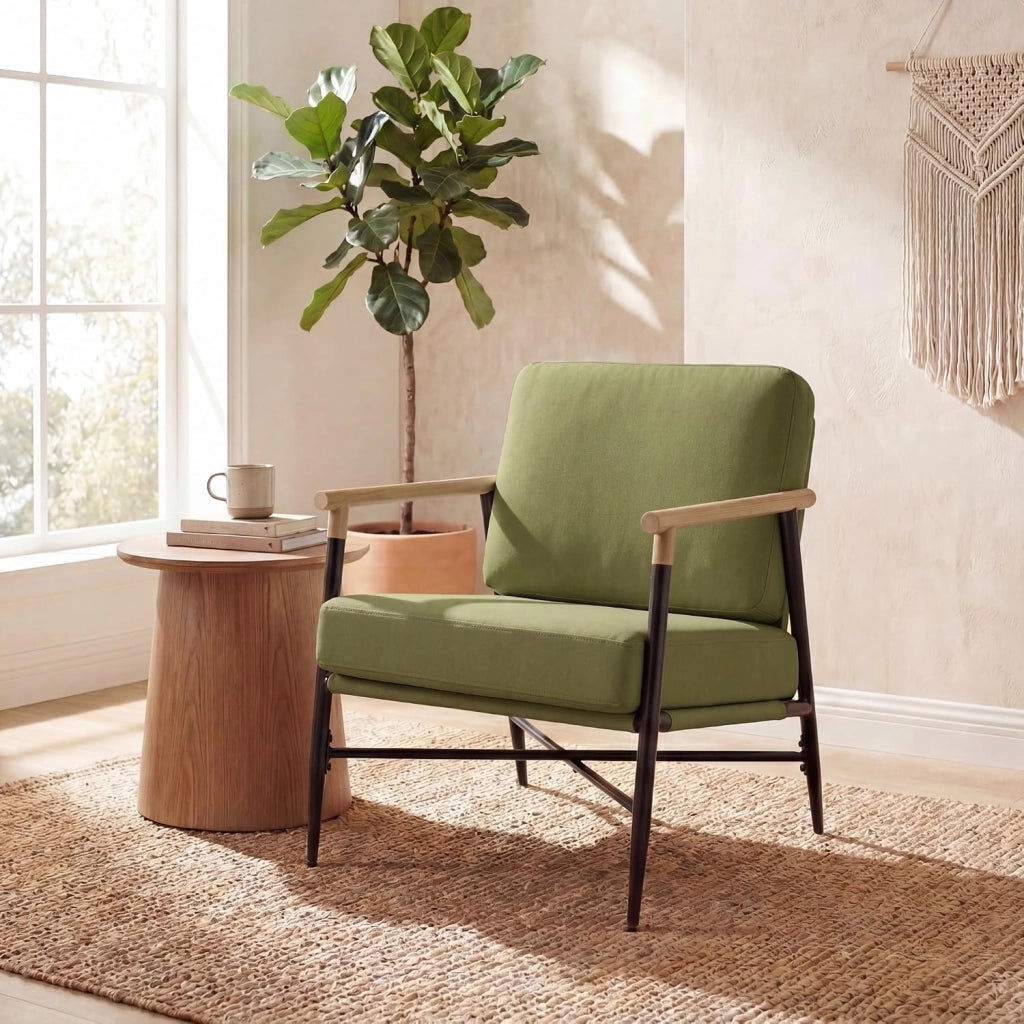 Poltrona Salotto Imbottita, Sedia da Lettura, Relax, Poltroncina con Braccioli, Schienale e Cuscini, per Soggiorno, Camera da Letto, Sala Attesa, Moderno e Comodo, 67 X 73 X 88 CM (Verde)