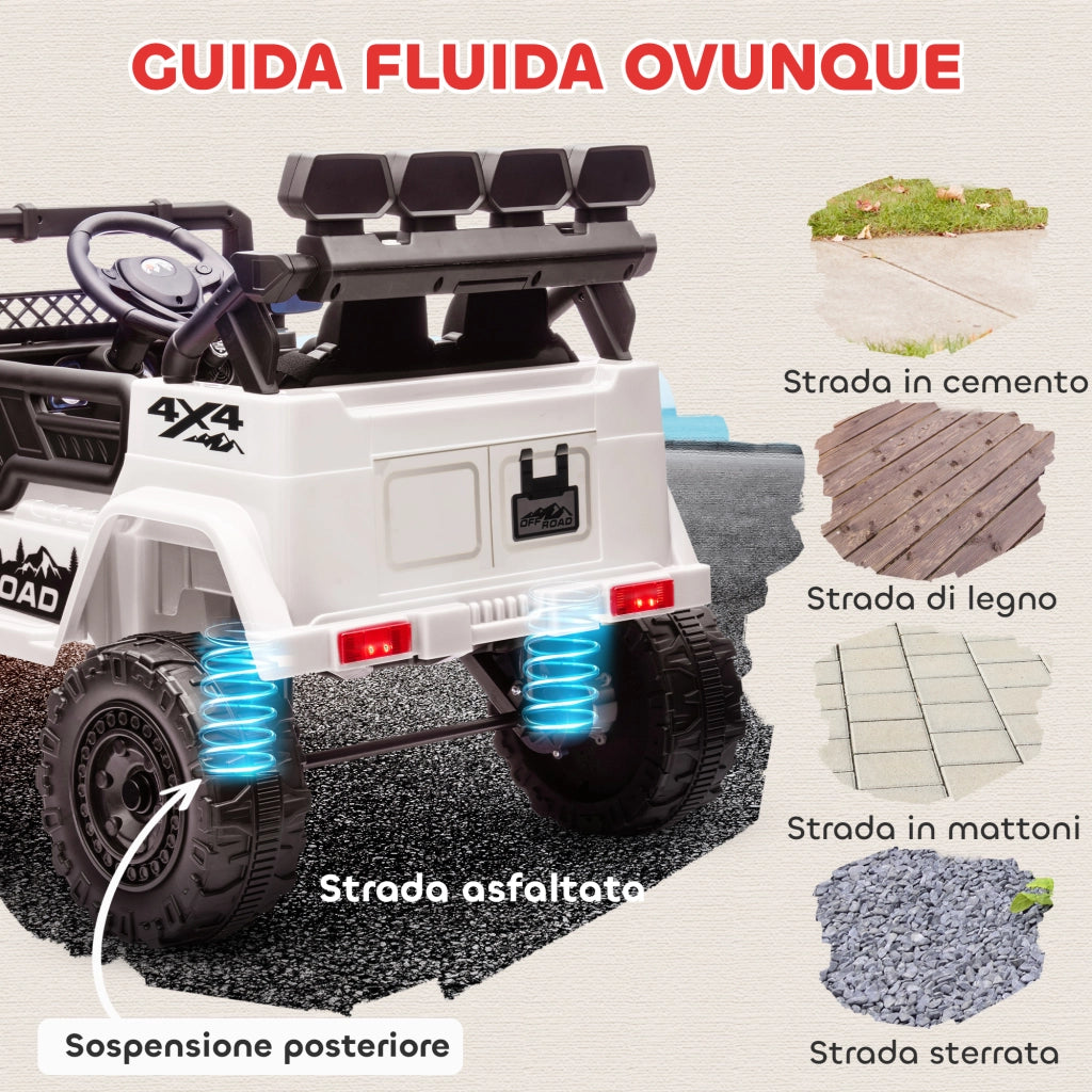 Macchina Fuoristrada per Bambini 99x66x68.5 cm con Fanali Clacson e Telecomando in PP e Metallo Bianco