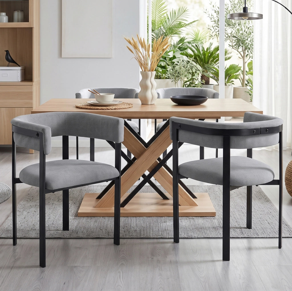 Set di 4 sedie da pranzo 61.0x50.0x76.0 cm con schienale curvo; in chenille grigio