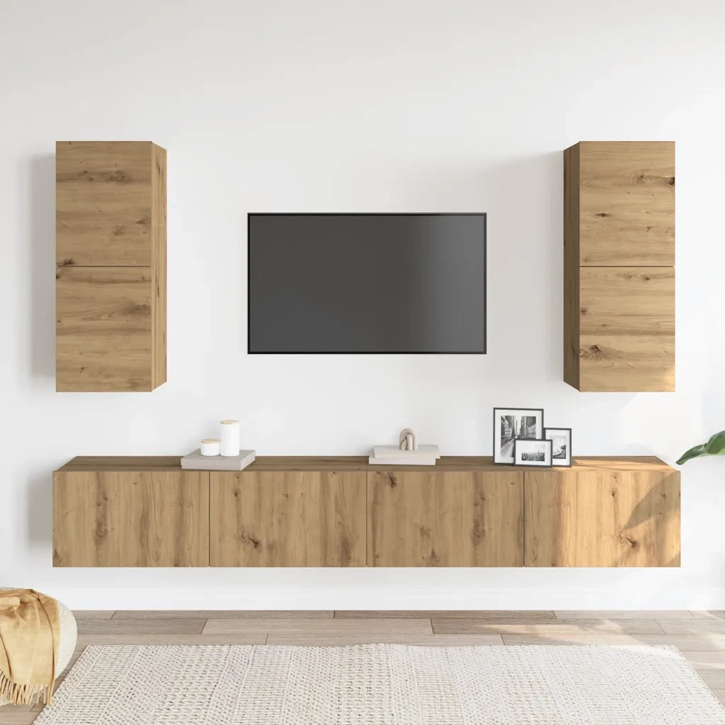 Set Mobile TV 4 pz-Set di 4 Credenza per TV Montato a Parete Rovere in Legno Multistrato