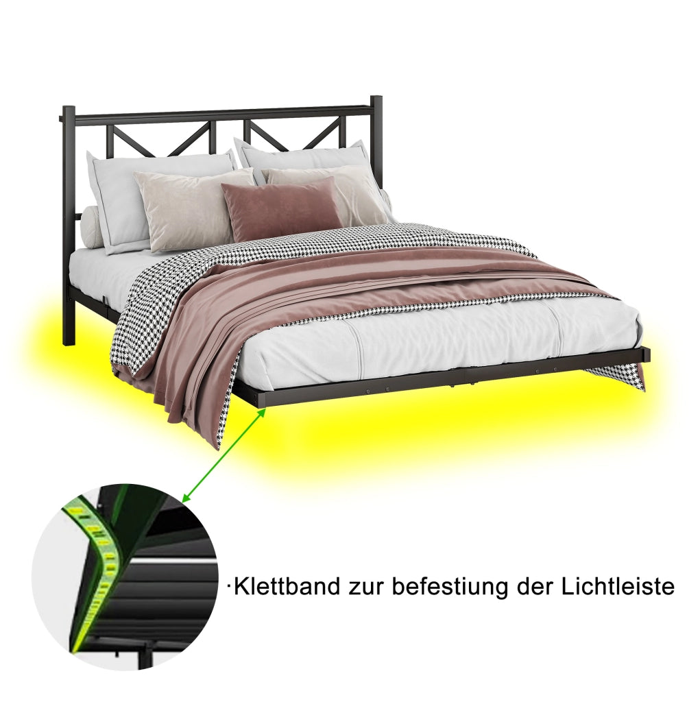Letto matrimoniale 140x200 cm sospeso con LED e ricarica USB