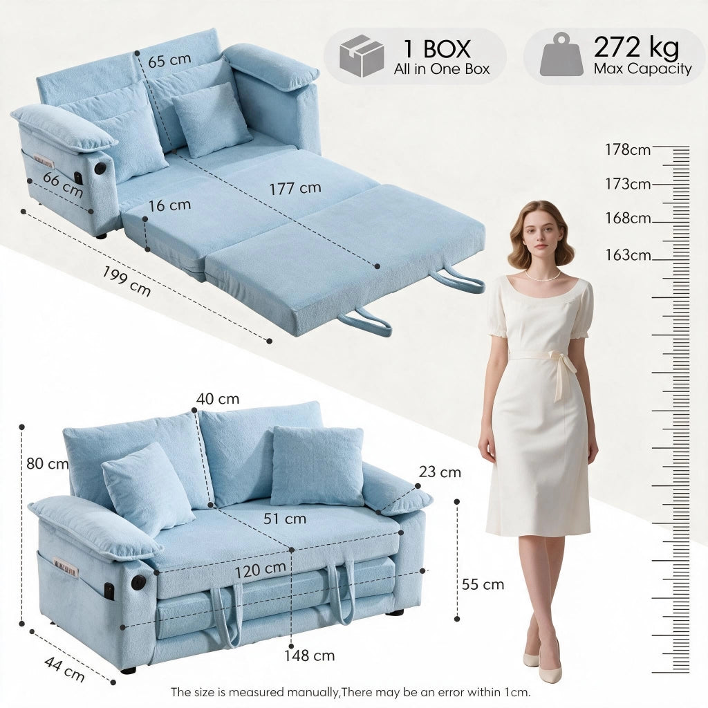 Poltrona in chenille con cuscino cervicale e lombare, seduta imbottita per soggiorno, balcone e ufficio blu