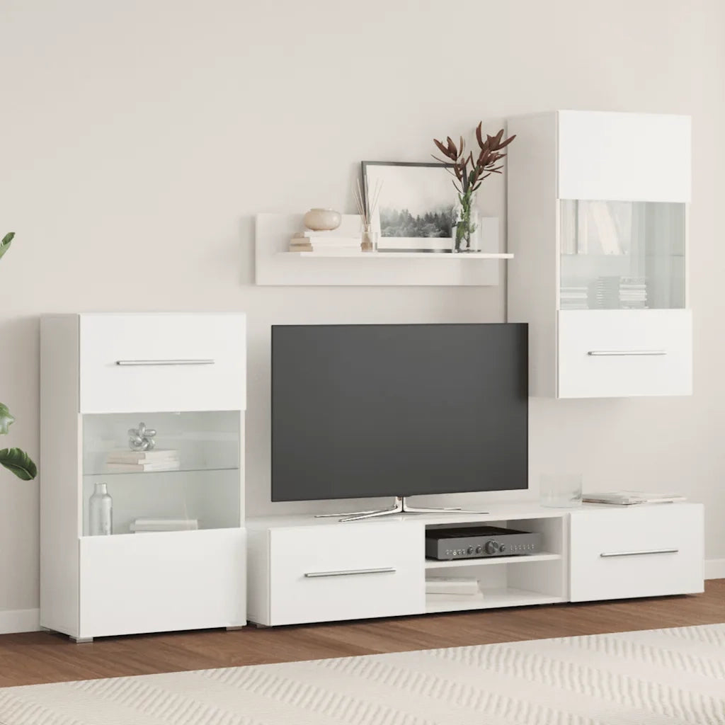 Mobile TV a Parete con Vetrina 5 pz Illuminazione LED Bianco 243863
