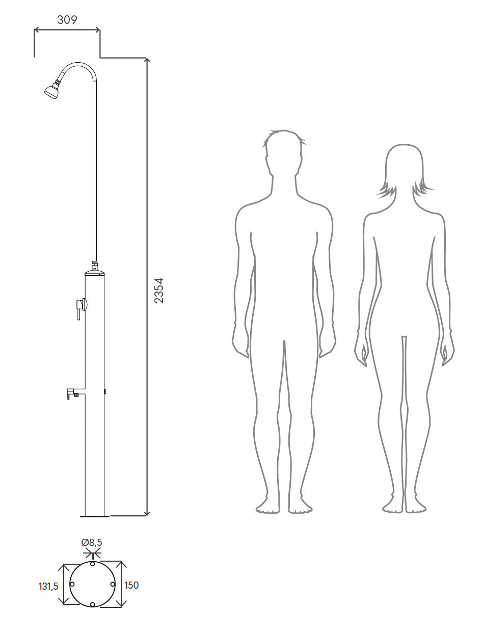 Doccia da Giardino con Rubinetto Chiusura Manuale Doccia e Lavapiedi Minijet-R Inox Anodizzato