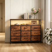CASSETTIERA 110x85x30 cm in legno e metallo nero/marrone rustico con 9 cassetti