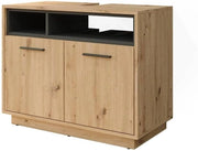 Mobile sottolavabo per bagno Beatrice, Rovere artigianale/antracite, 80 x 64 cm, con ritaglio per sifone e ripiani aperti