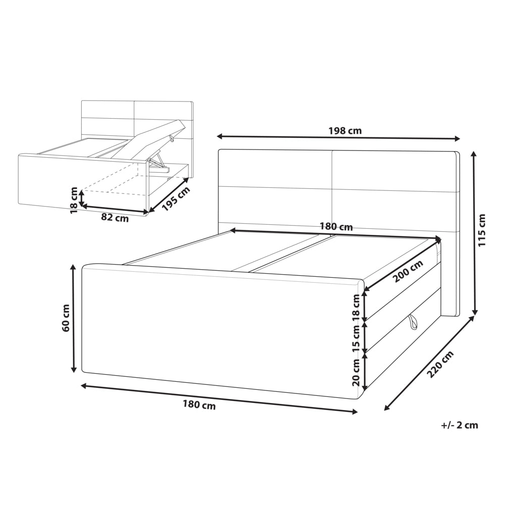 Divano letto king size UE con contenitore 180 x 200 Tappezzato beige con materasso a molle Bonell