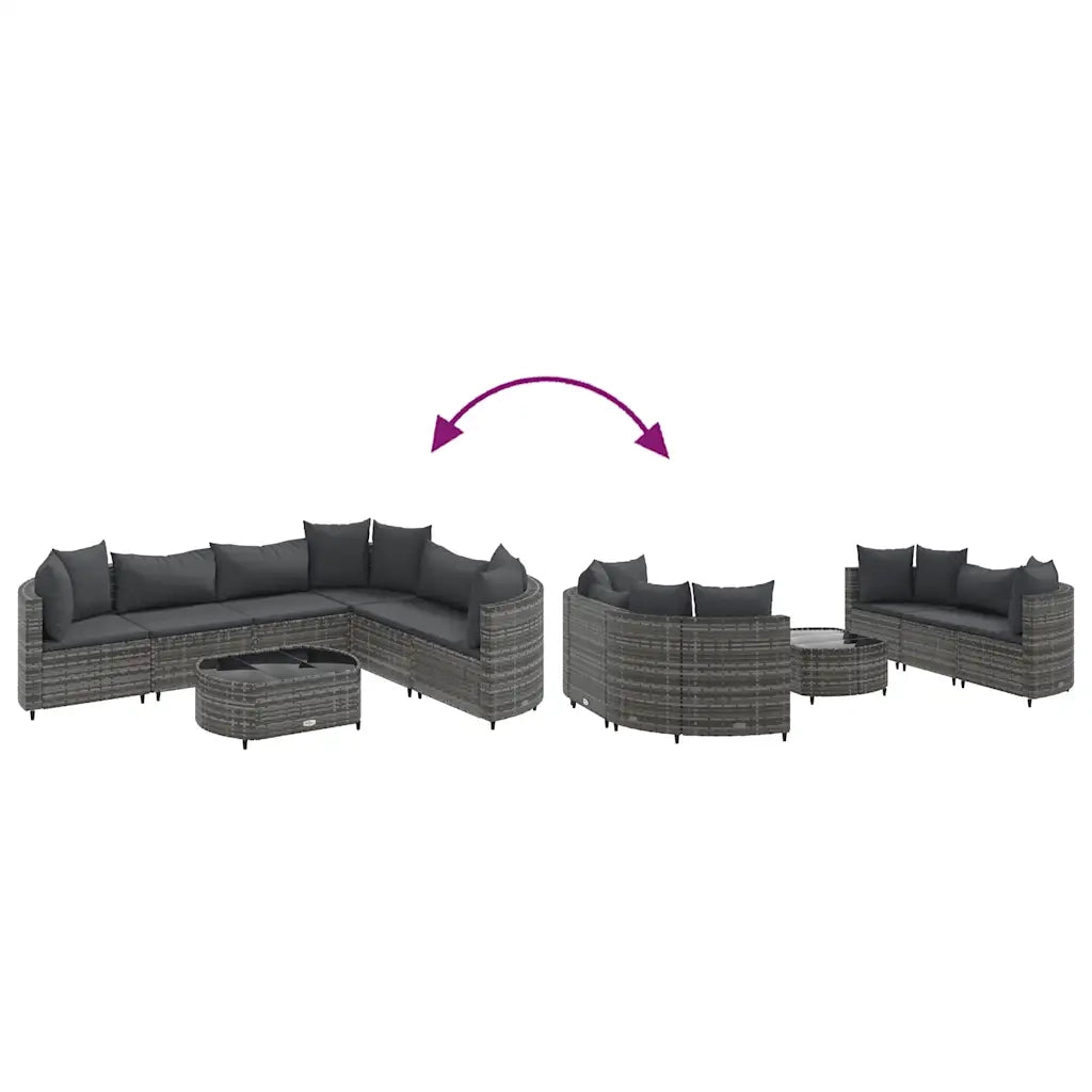 Set Divani da Giardino 7 pz con Cuscini Grigio in Polyrattan