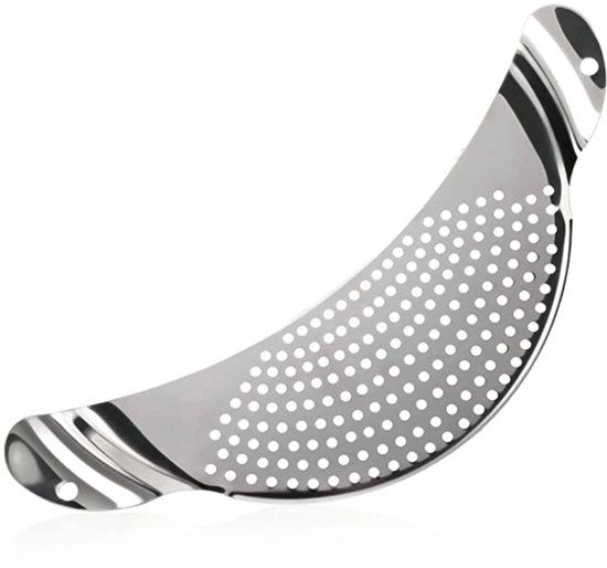 Colino a cucchiaio in forma di mezzaluna in acciaio inossidabile, colino a cucchiaio, pastacolino, colino in acciaio inossidabile, fissaggio colino per pentole e ciotole, spazievenditore, aiuto a cucchiaio per pentole, diametro Ø 33cm
