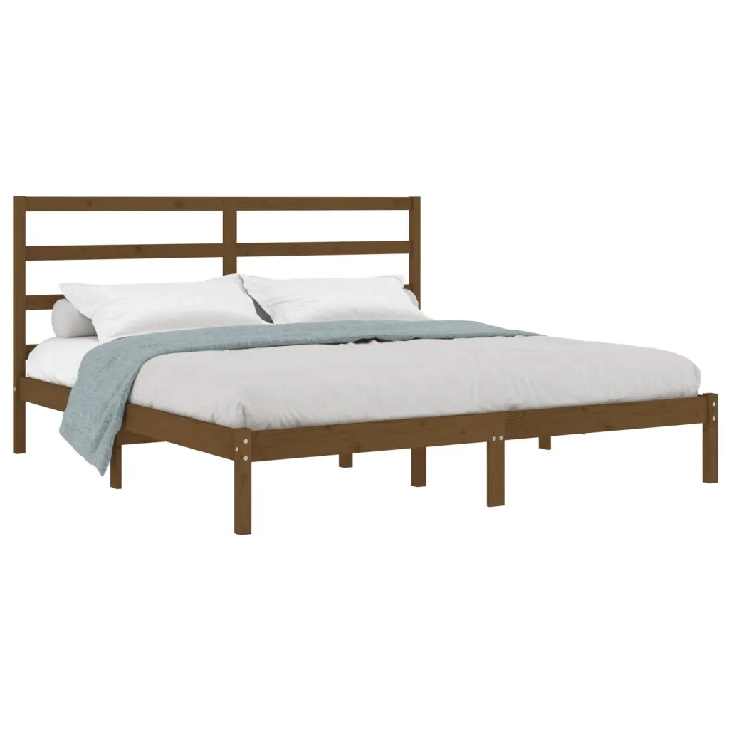 Letto matrimoniale | Letto per adulti | Giroletto ambra in Legno Massello di Pino 200x200 cm