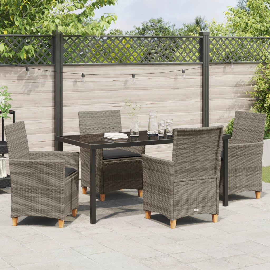 Set da Pranzo da Giardino 5 Pezzi con Cuscini Grigio Poly Rattan