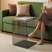 Tavolino Laterale Trölmapilu a Forma di C in Vetro 60 x 40 x 40 cm - Grigio Scuro [en.casa]
