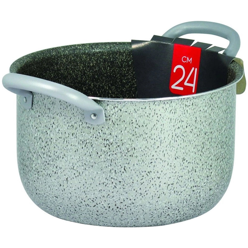 Trade Shop - Pentola In Alluminio Antiaderente Grigio Pietra Da 24 Cm Con 2 Manici A Tubo 044300m -