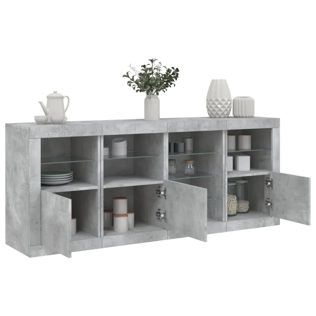 Credenza | Madia | Buffet da pranzo | Armadio da pranzo con Luci LED Grigio Cemento 164x37x67 cm