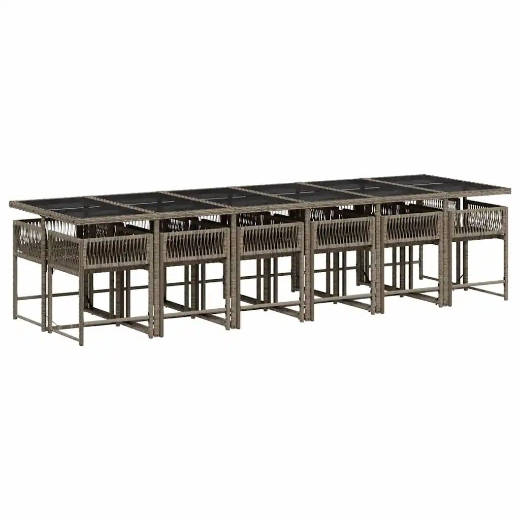 Set da Pranzo da Giardino 13pz con Cuscini Grigio in Polyrattan 3211484