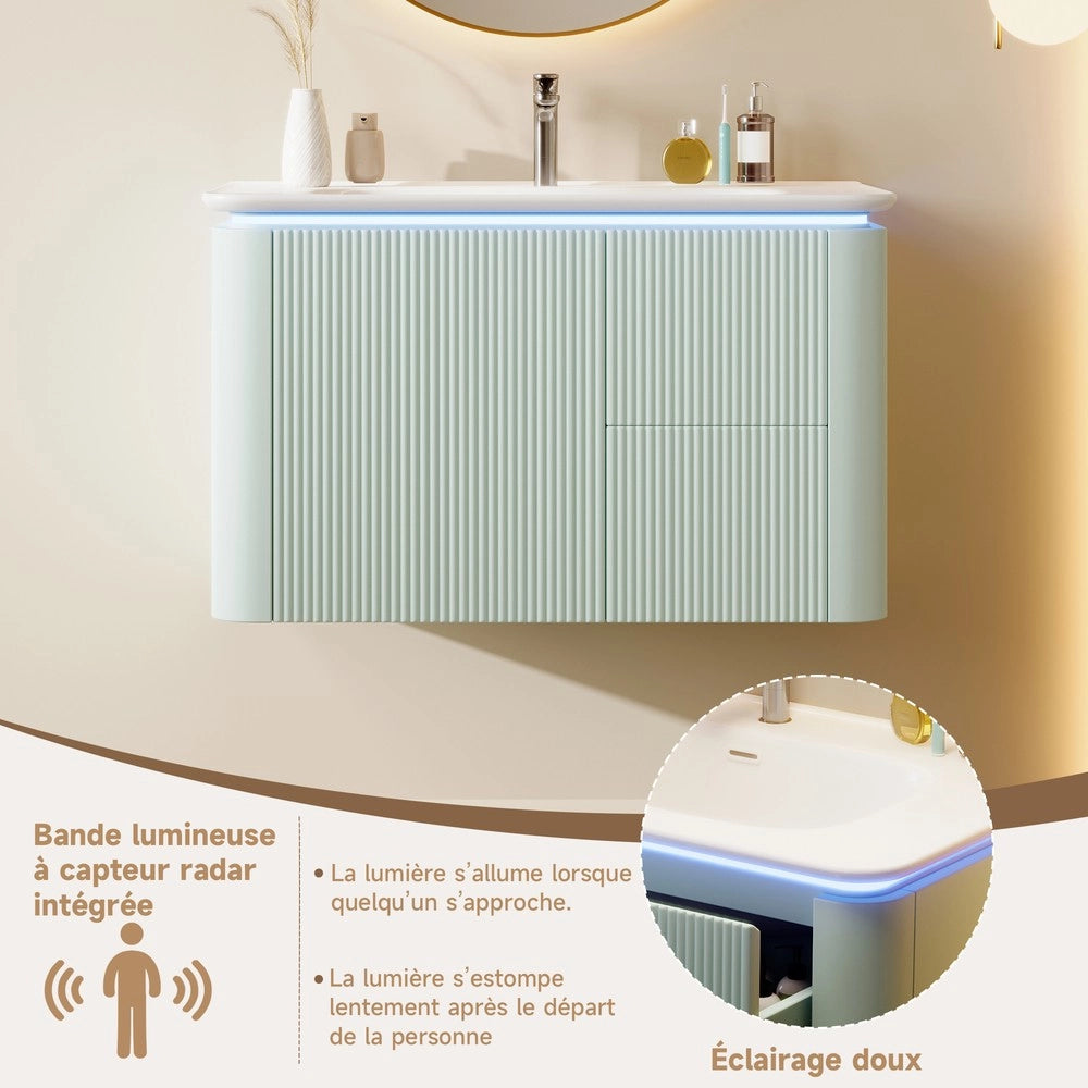 Mobile Bagno Sottolavabo Sospeso con Cassetto e LED ¨C Xylo ¨C Verde 80.5x47.5x51