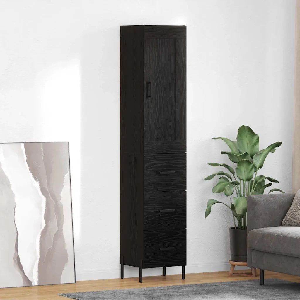 Credenza | Madia | Buffet da pranzo | Armadio da pranzo Rovere Nero 34,5 x 34 x 180 cm Legno multistrato