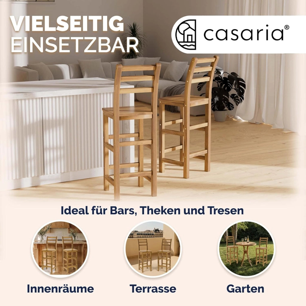® Set 2 Sgabelli Rustici in Legno con Schienale 75cm con Poggiapiedi Sgabello Sedie Bar Giardino