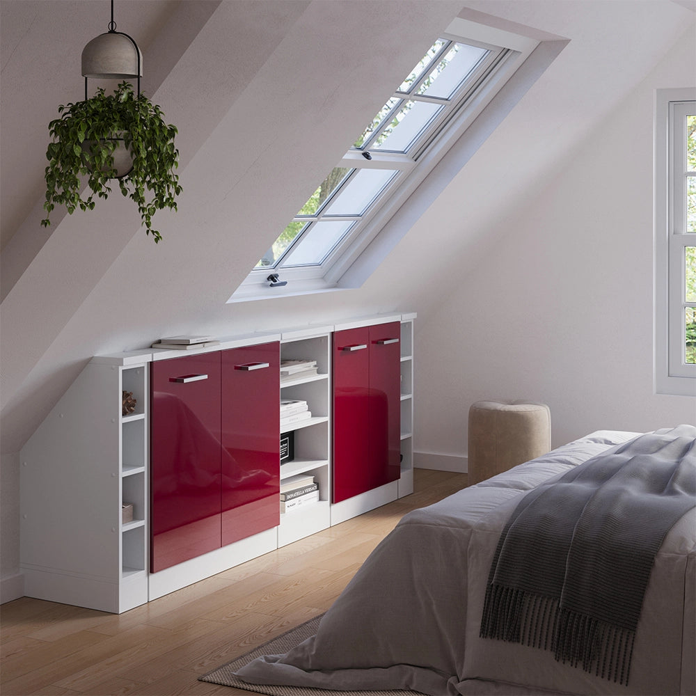 Set di mobili sottotetto Rion Rosso lucido/Bianco Set di 5 Vicco