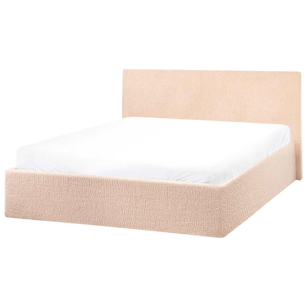 Letto matrimoniale Imbottito in Tessuto beige con testiera e contenitore 120 x 200 cm stile elegante