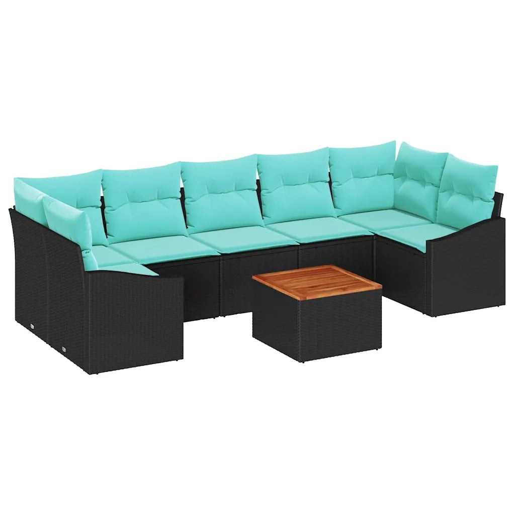 Set Divano da Giardino con cuscino 8 pcs Nero polyrattan