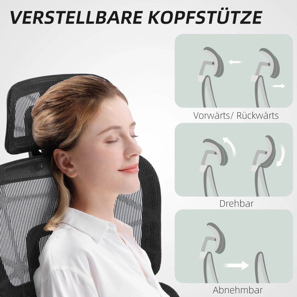 Sedia da ufficio ergonomica nera in rete con poggiapiedi