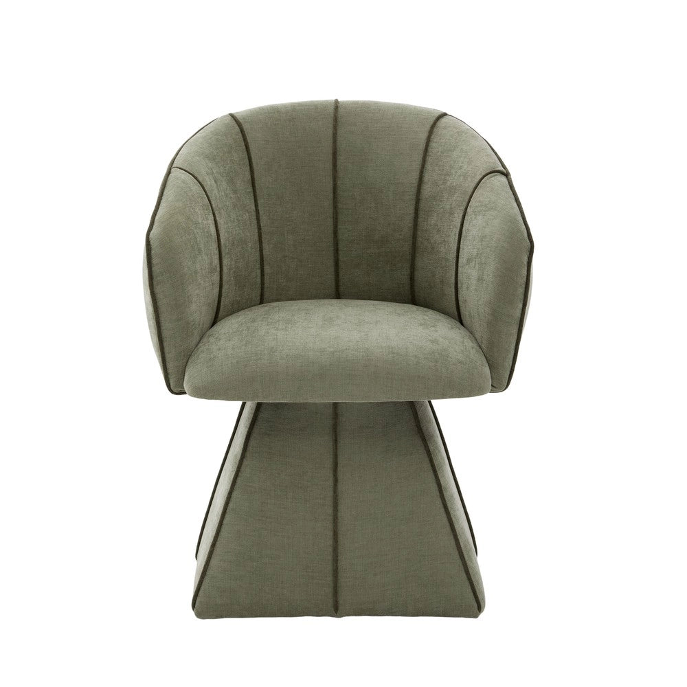 Poltrona Girevole in Tessuto Chenille ¨C MINIMAL ¨C Verde Oliva, Schienale Alto
