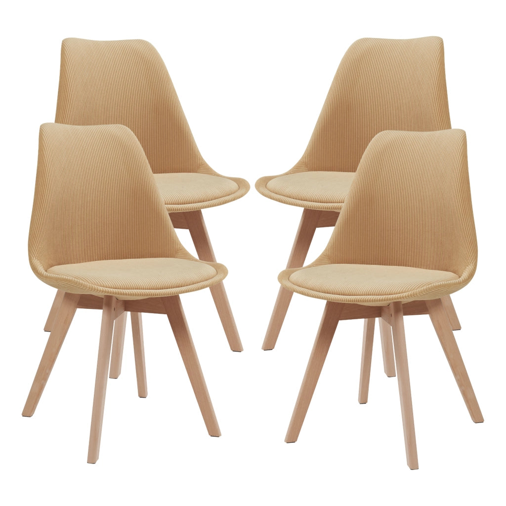 Set Fläten di 4 Sedie da Sala con Seduta Imbottita Rivestimento in Velluto a Coste Giallo Senape [en.casa]