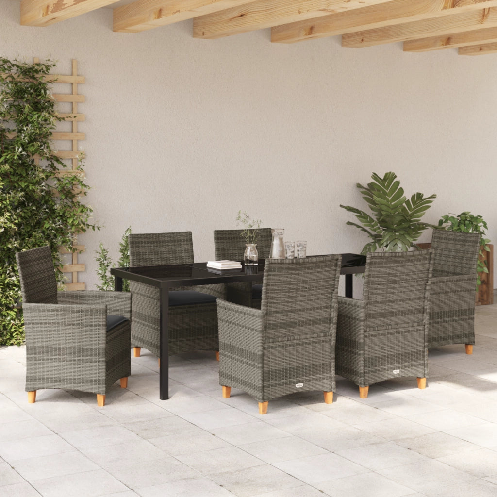 Set da Pranzo da Giardino 7 Pezzi con Cuscini Grigio Rattan PE