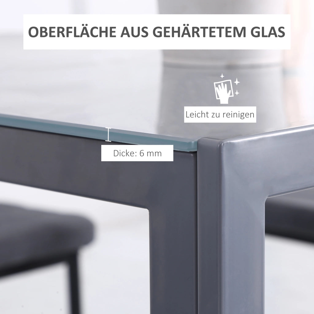 Tavolo da pranzo - quadrato per 4 - piano in vetro temperato - grigio - moderno - per cucina e sala