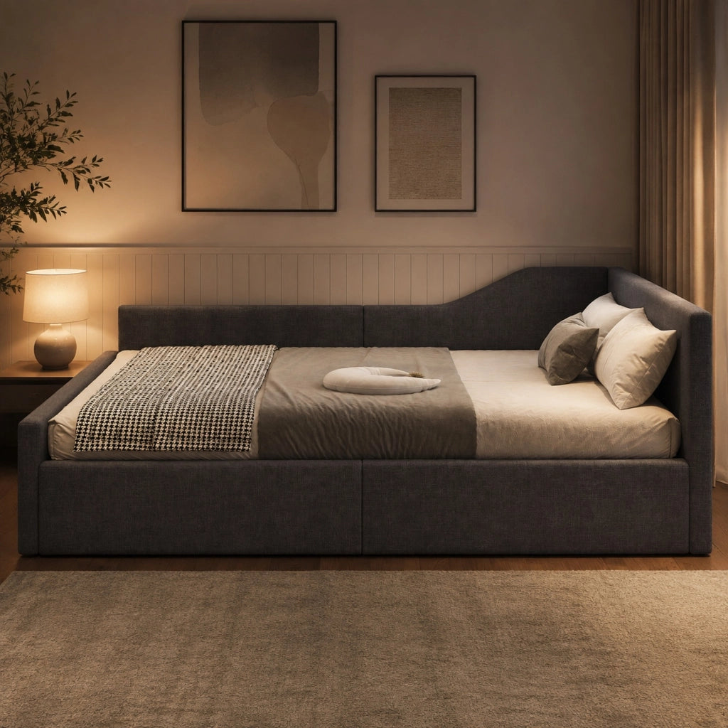 LETTO Imbottito con contenitore 140x200 cm Grigio