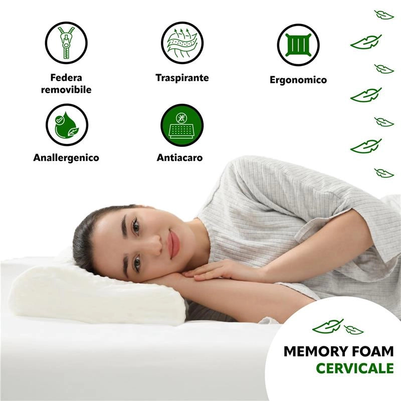 HYDRA VIVA COPPIA CUSCINI GUANCIALE MEMORY CERVICALE L62 X P42 X H11 X H10 CON FEDERA REMOVIBILE