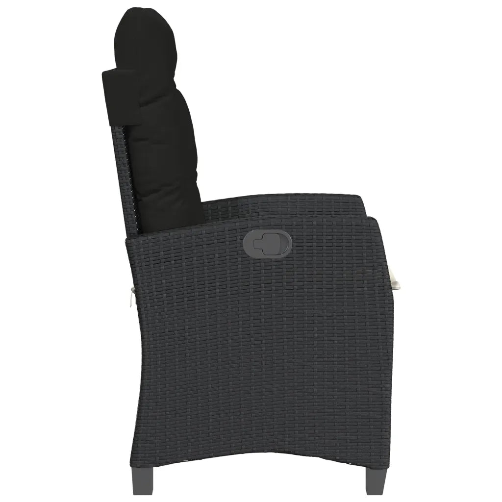 Sedia Reclinabile da Giardino con Cuscini Nera in Polyrattan 365209